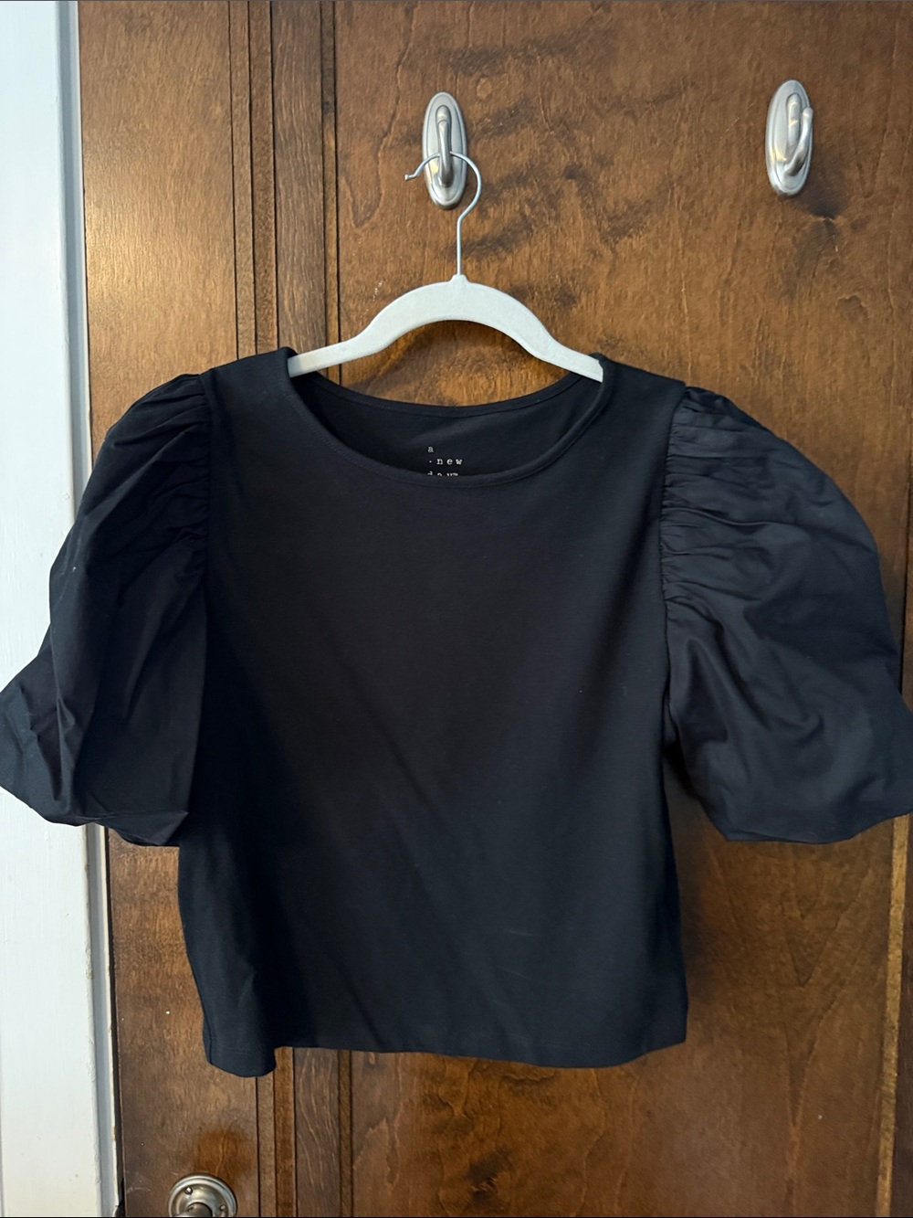a new day Black Puff Sleeve Short Sleeve Tee Top